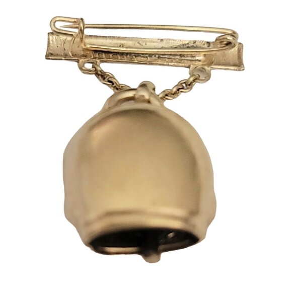 Switzerland Bar Pin With Bell Dangle, Blue Enamel Flower Pin Brooch - Picture 6 of 11